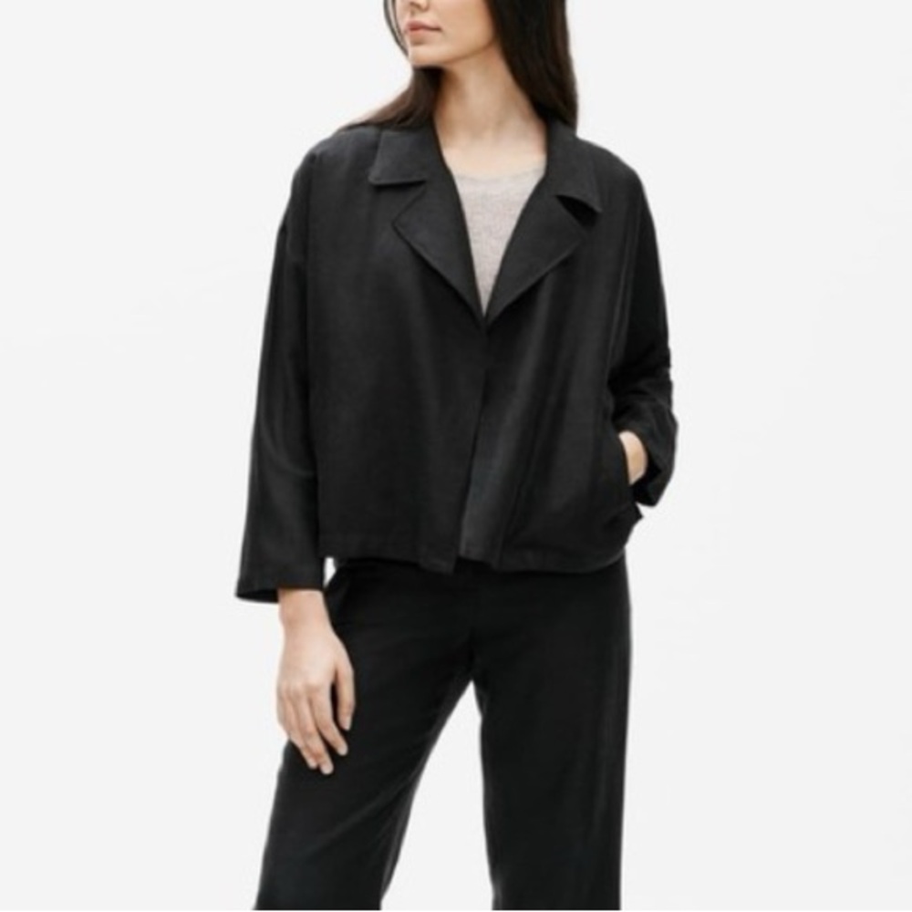 Eileen Fisher Black Draped Open Blazer Jacket